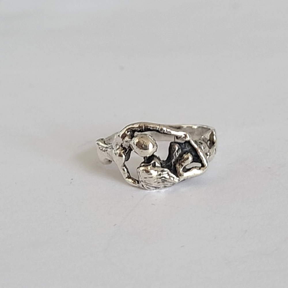Vintage Sterling Silver Couple Kissing Sensual Lovers Romantic Ring 9